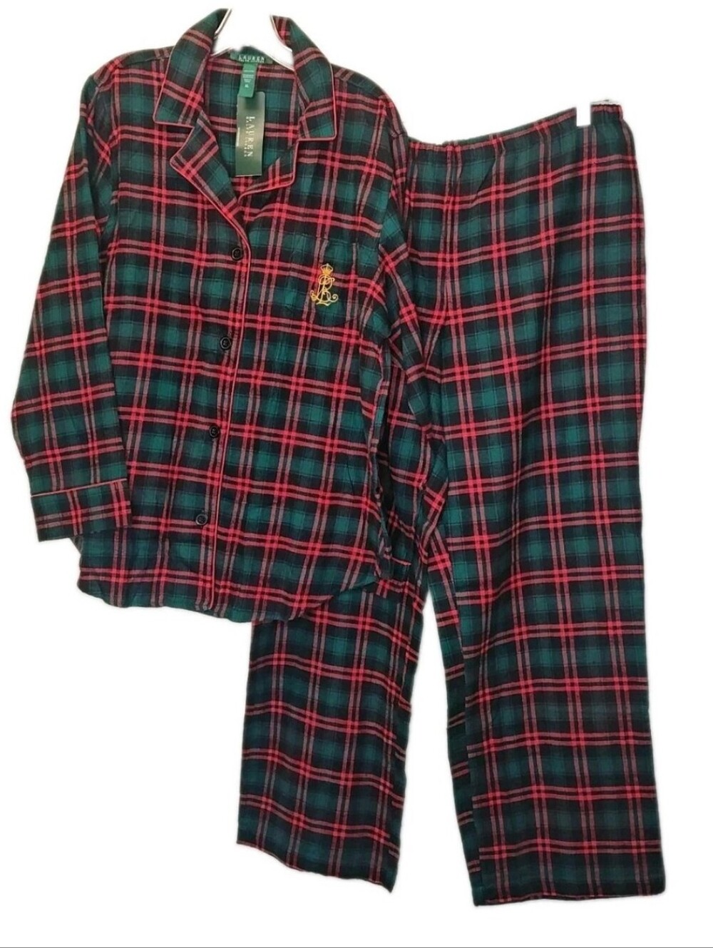 Lauren Ralph Lauren Woman XL Essex Flannel Pajama Red Plaid Christmas 2 Pc Nwt